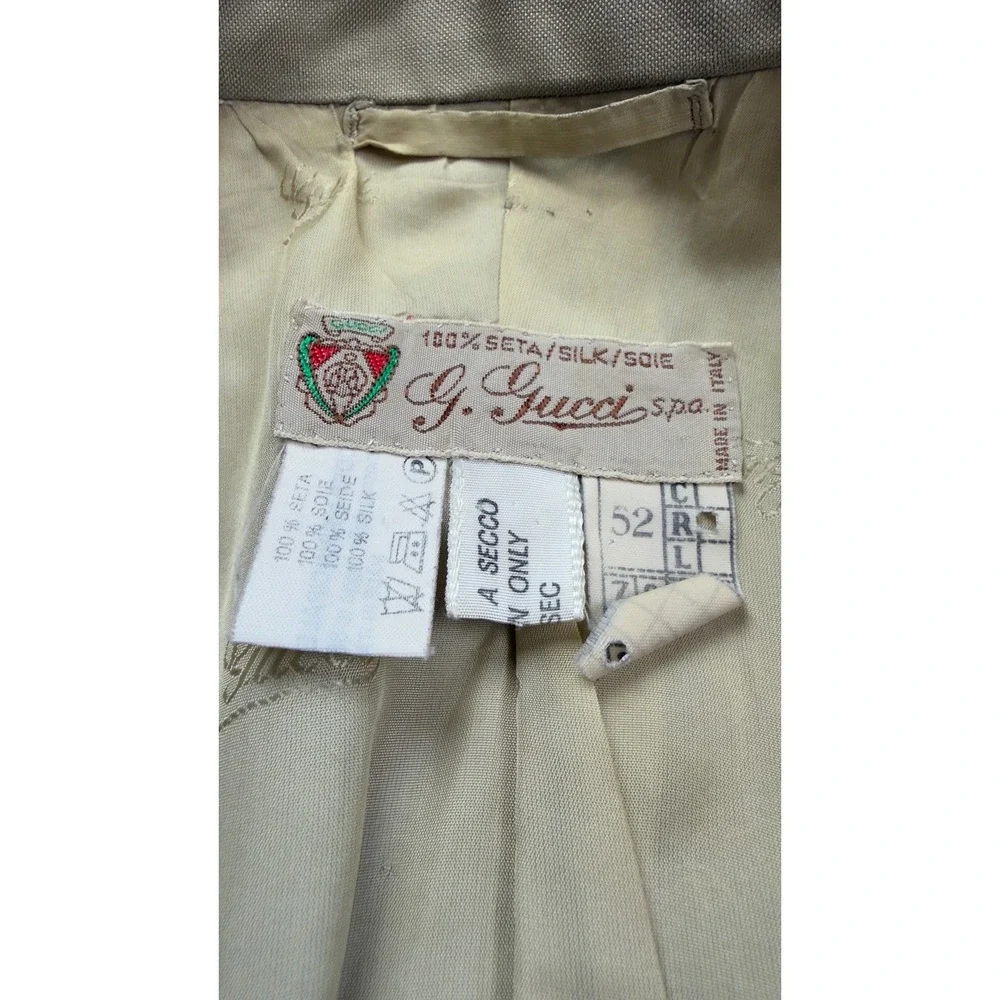 Vintage Gucci Mens Pure Silk Double Breasted Blazer Tan Beige 52R Made in Italy‎